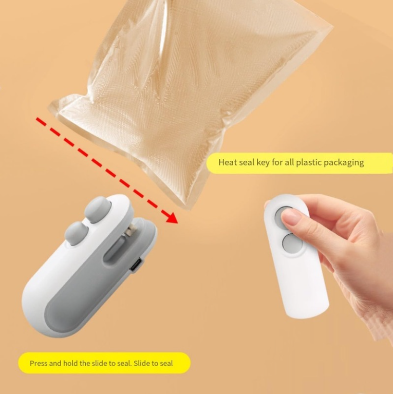 Mini portable 2 in 1 USB rechargeable food and plastic bag sealer