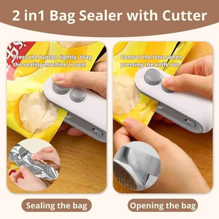 Mini portable 2 in 1 USB rechargeable food and plastic bag sealer