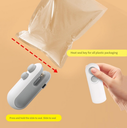 Mini portable 2 in 1 USB rechargeable food and plastic bag sealer