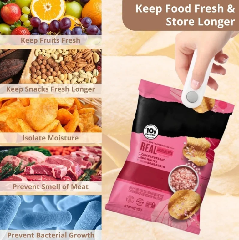 Mini portable 2 in 1 USB rechargeable food and plastic bag sealer